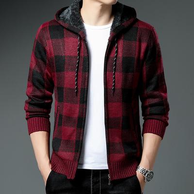 Herbst- und Winter Samt Verdickte Pulloverjacke Kapuzenpullover Strickjacke Herren Neue Karojacke