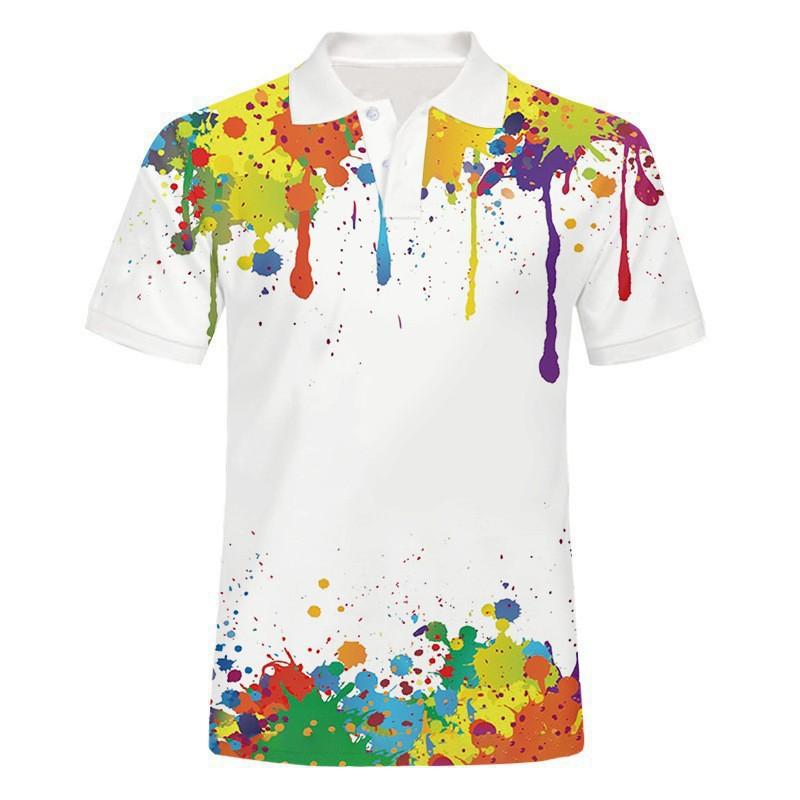 Trendy flame print short-sleeve polo shirt, great for casual daily wear.