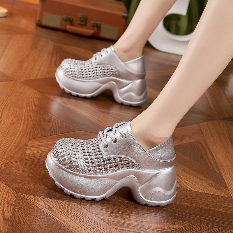 Fashion Thick Soled Sandals Women Summer 2025 New Hollow Out Breathable Sandals Versatile Silver Black Height Increasing Women's Shoes