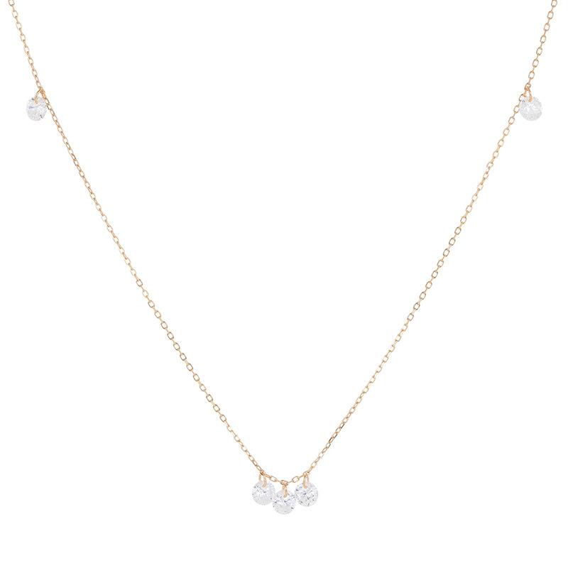 925 Sterling Silver Simple Shining Three Zircon Pendant Necklace for Women French Style Light Luxury Wedding Party Jewelry