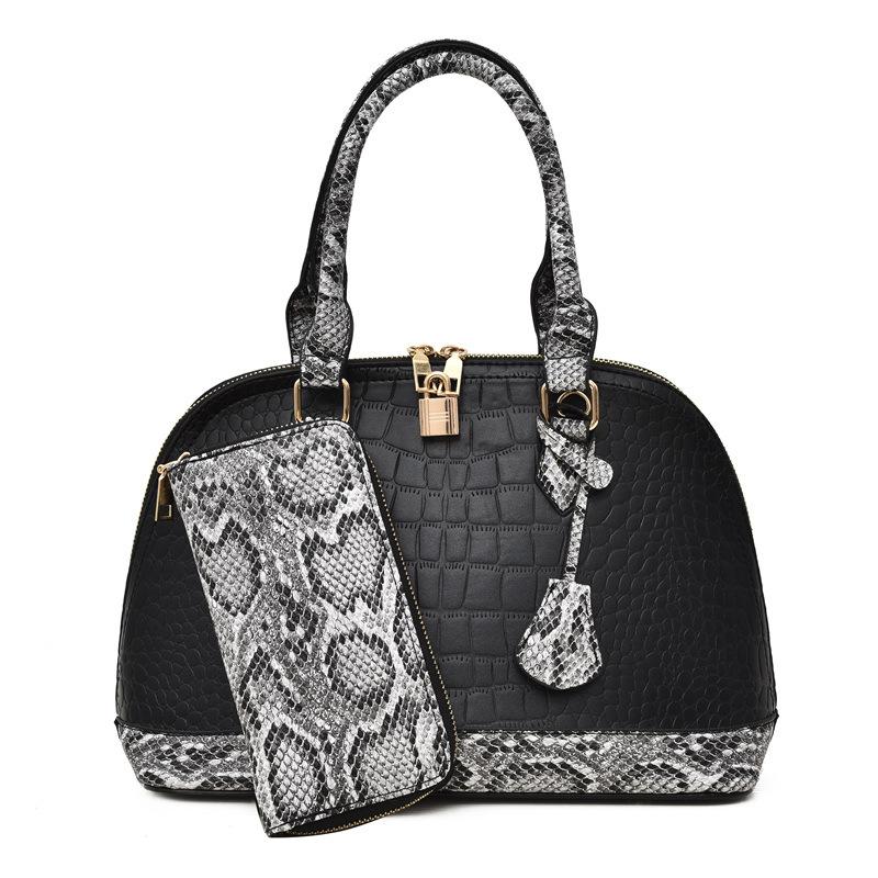 New crocodile pattern handbag fashion lock shell bag splicing crocodile pattern oblique span shoulder bag snake pattern wallet female
