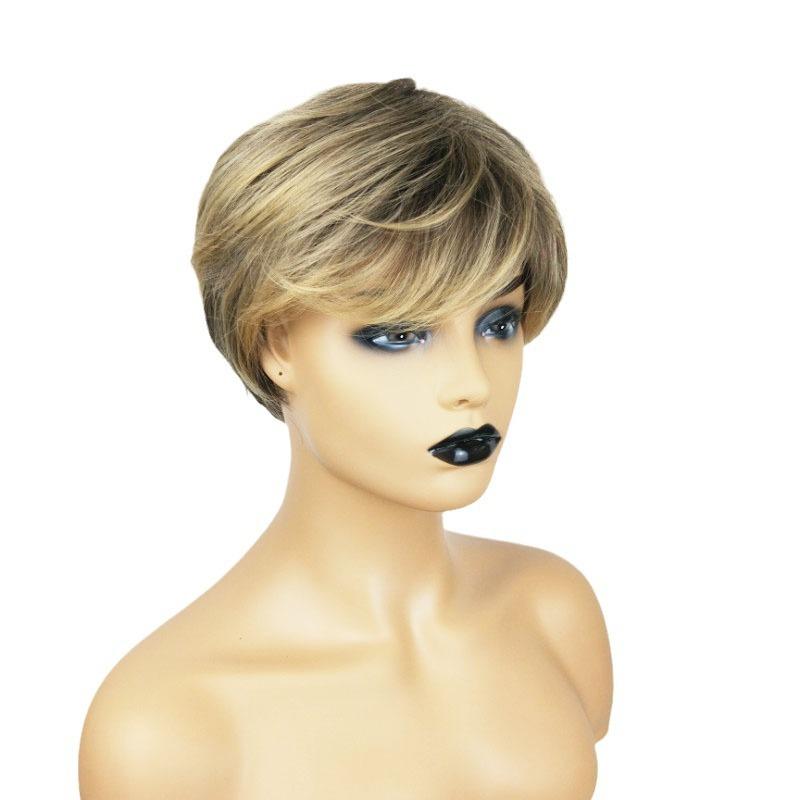 

Короткий парик коричневый микс блонд вьющиеся синтетические парики для женщин полные парики с челкой повседневный парик для косплея термостойкое волокно золотисто-коричневый