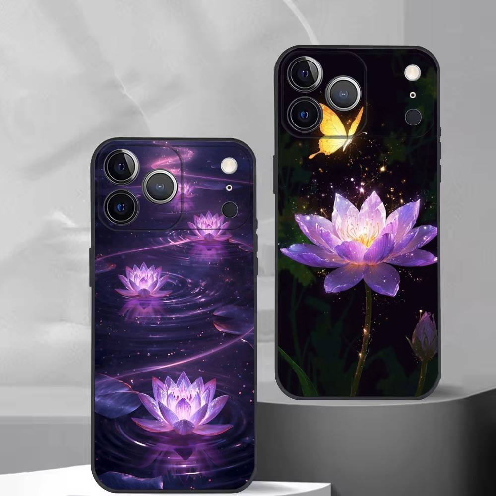 Shine Brightly Lotus Flower Phone Case For iPhone 17,16,15,14,13,12,11 Plus,Pro Max,XS,Soft Silicone Black Cover