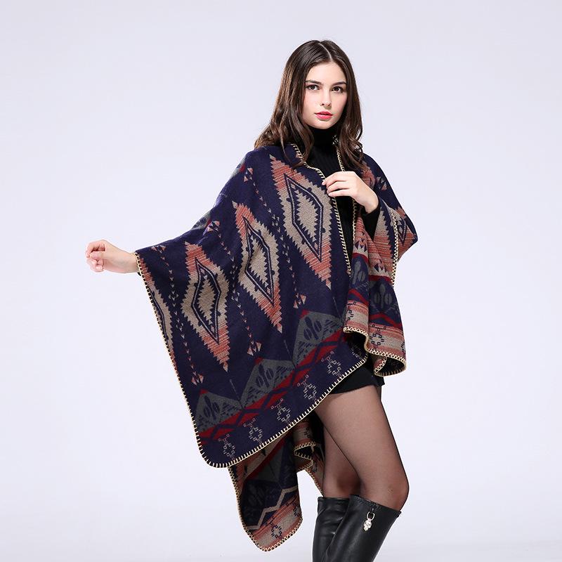 Geometric Rhombus Fashion Extra Long Thick Imitation Cashmere Ethnic Travel Shawl Cape