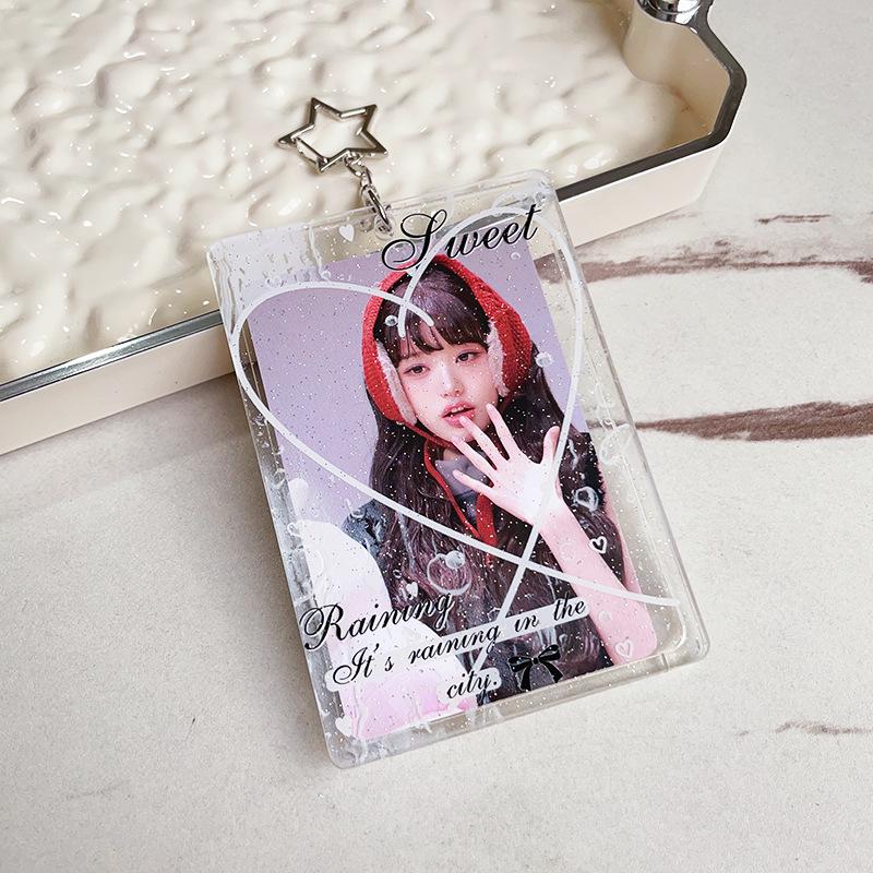 Xiaohongshu Snowflake Acrylic Card Holder - 3 Photo Storage Keychain Pendant