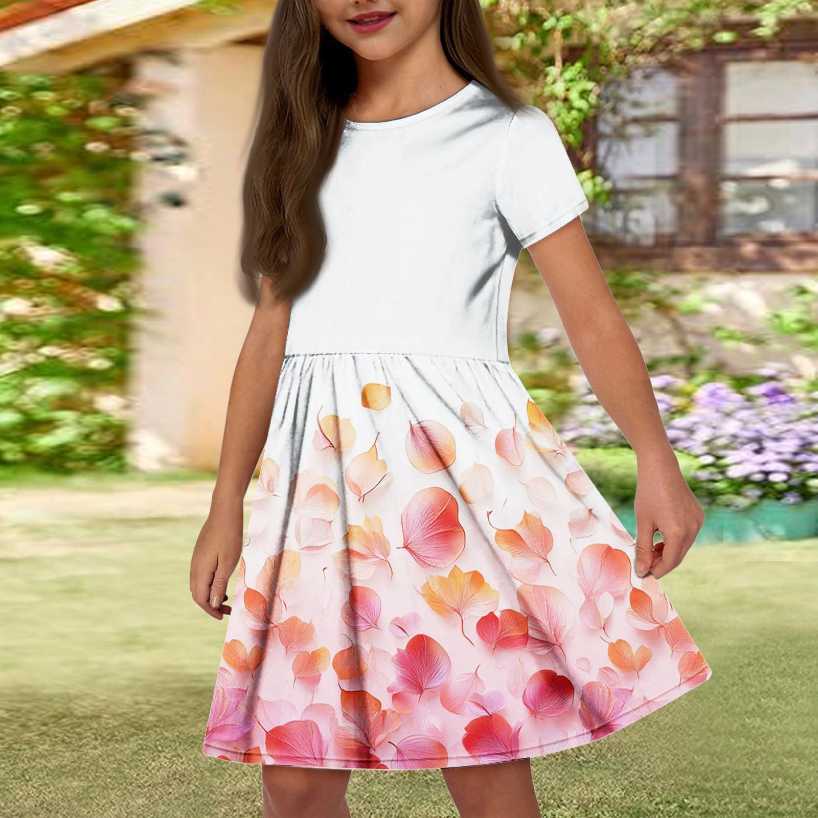 

Летнее платье для девочек, однотонное платье без рукавов с принтом и карманом, повседневное платье, вечернее платье с короткими рукавами 150 розовый