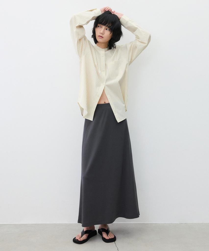Suare Woman Cotton Banded Flare Skirt Charcoal