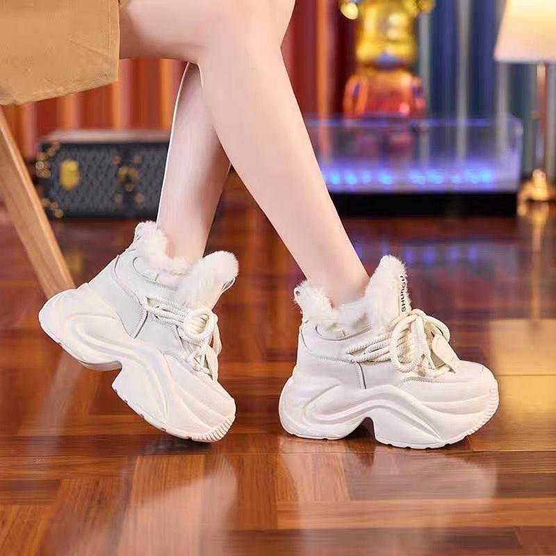 Women's Height-Boosting Thick-Sole Cotton Winter Sneakers with Plush Lining