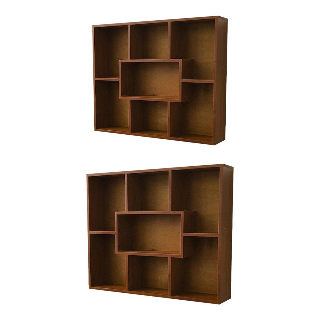 Elegant Wooden Wall Mounted Storage Shelf Vintage Display Shelf Seven Compartments Organizer for Home Office Decoration