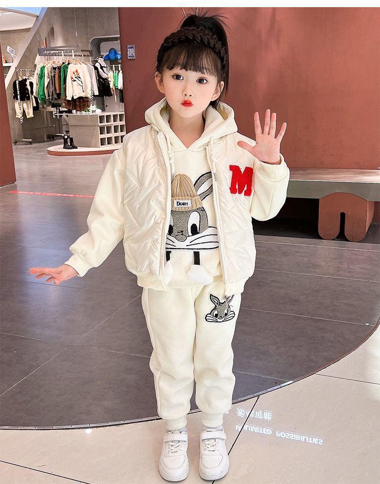 2025 Girls' Autumn/Winter Hoodie Set: Fleece-Lined Vest & Thickened Small Fragrance Style for Medium/Large Children