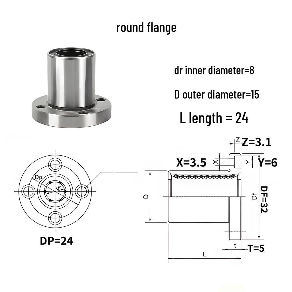 LM8UU Series 8mm ID Linear Bearing, LMK8UU Flange, Wear-Resistant, Smooth.