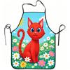 1pc Red Cat In Flower Field Cute Cartoon Print Apron, Durable And Easy To Clean, Adjustable Waistband, Polyester Material, for Kitchen Cooking, Garden