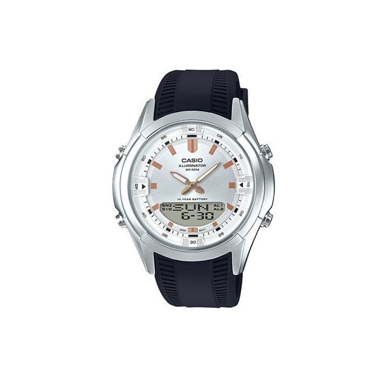 Casio 50M Waterproof Quartz Movement Resin Strap Watch Men watches Silver AMW-840-7AVDF Silver Dial