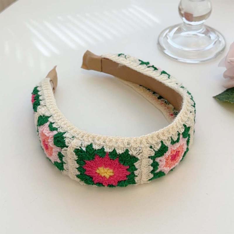 Bohemian Colorful Knitted Hollow Flowers Headband for Women Girls Fashion Wide Floral Hairband Hair Accessories Headwear