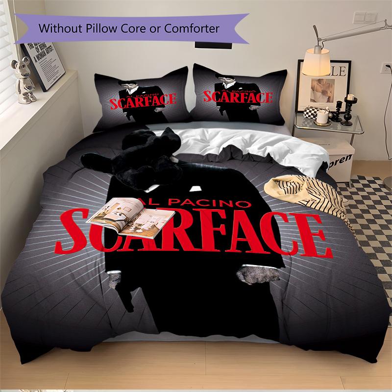 3Pcs Scarface Pacino'S Iconic Role Bedding Set Soft Fabric Duvet Cover Pillowcases Christmas Xmas Halloween Gift 1 Duvet Cover 2 Pillowcase L1336