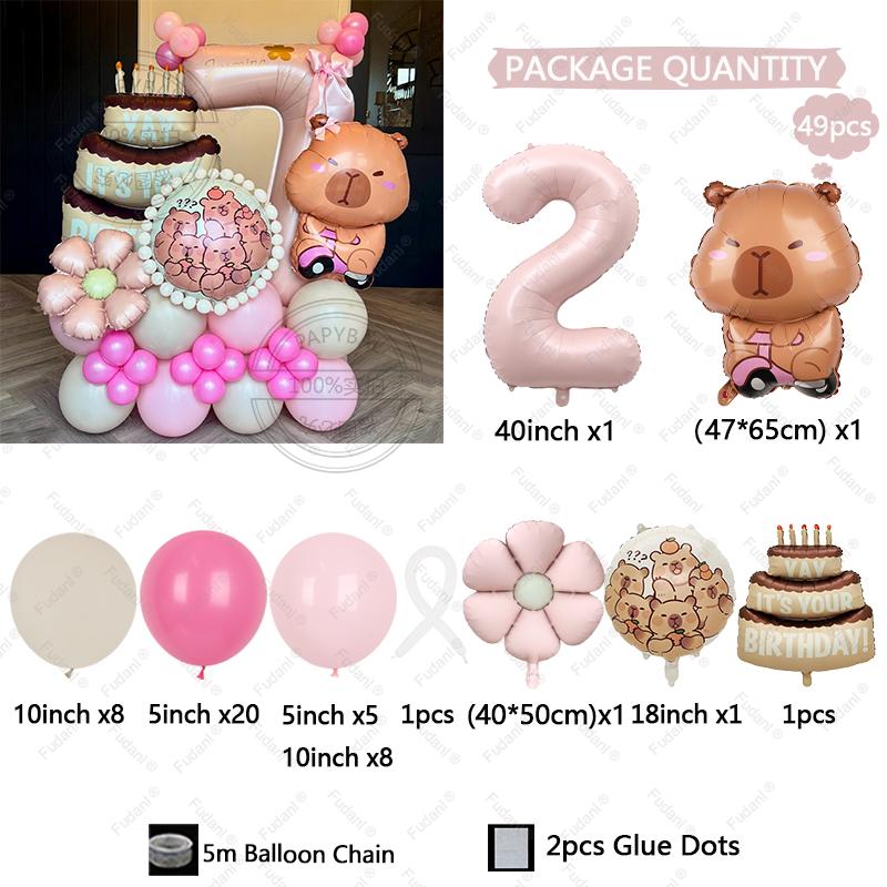49pcs Cartoon Kawaii Capybara Shape Aluminium Film Balloon Kids Children Birthday Balloon Toy Baby Shower Globos Decora Supplies