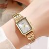 Montre Carrée Quartz Dorée de Luxe pour Femme avec Bracelet en Acier - Élégante, Mode Haut de Gamme pour Étudiants