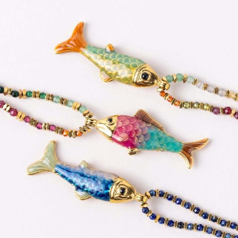 Colorful Adjustable Rope Chain Necklace Stainless Steel Oceanics Fish Charm Sturdy Jewelry Gift