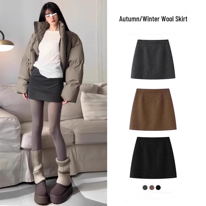 Grauer A-Linien-Wollkarojacke - Hochtailliert, Herbststil, Kurze Länge, Hüftbetont, Enganliegend, für zierliche Frauen