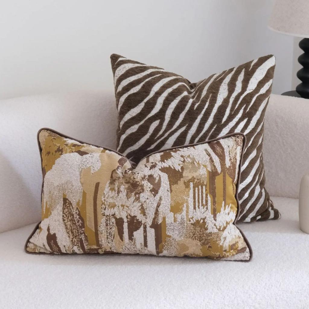 Luxury Decorative Throw Pillow Covers Abstract Brushstroke & Zebra Striped Woven Cushion Cases Pillowcase for Couch Home Decor
