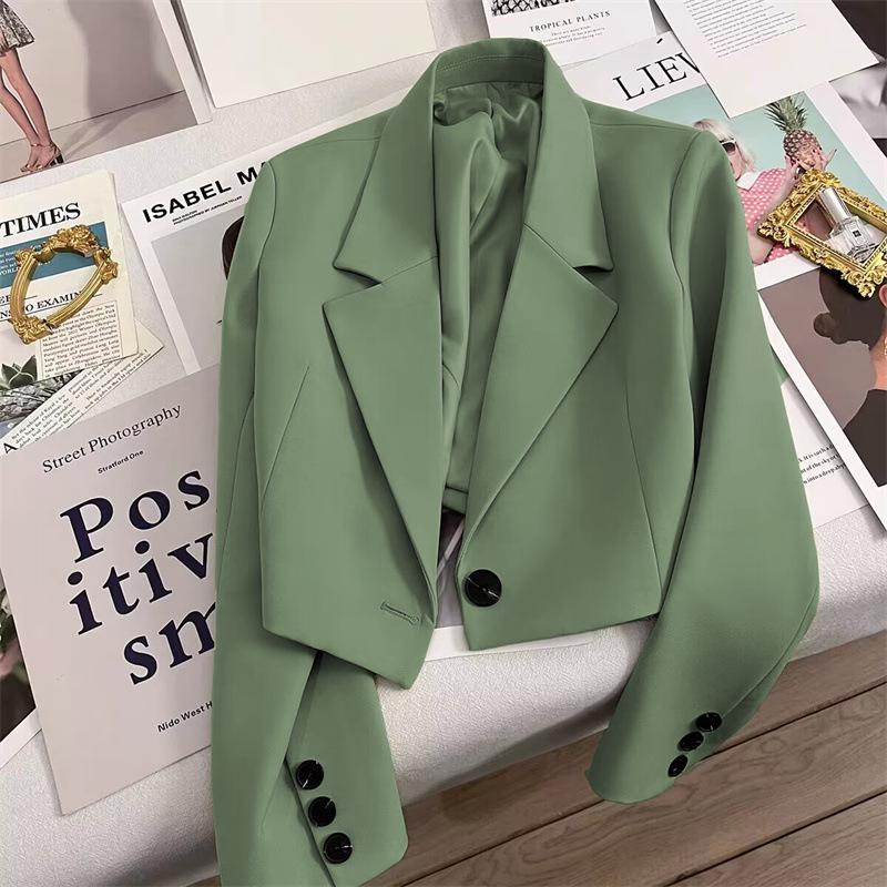 Women's One Button Short Blazer, Polyester Long Sleeve Notched Lapel Regular Fit Elegant Commuter Suit Jacket