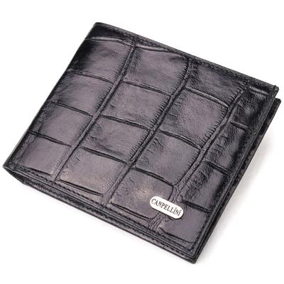 Quality Men's Bifold Wallet Made of Genuine Textured Leather with Crocodile Embossing CANPELLINI Purse 21584 Black