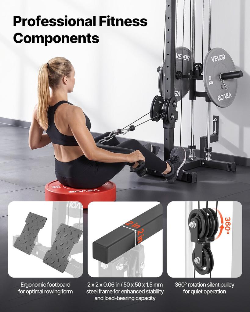 LAT Pull Down Machine, 3-in-1 Row Cable Machine, Cable Machines Home Gym with 18-Level Height Adjustment, Wall-Mount Design, Load 227kg Lat Tower for