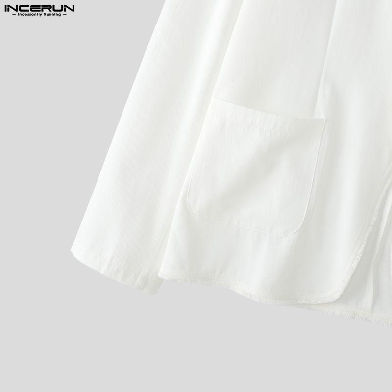 INCERUN 2PCS Men Spring Long Sleeve V Neck One Button Shirts Pants Sets