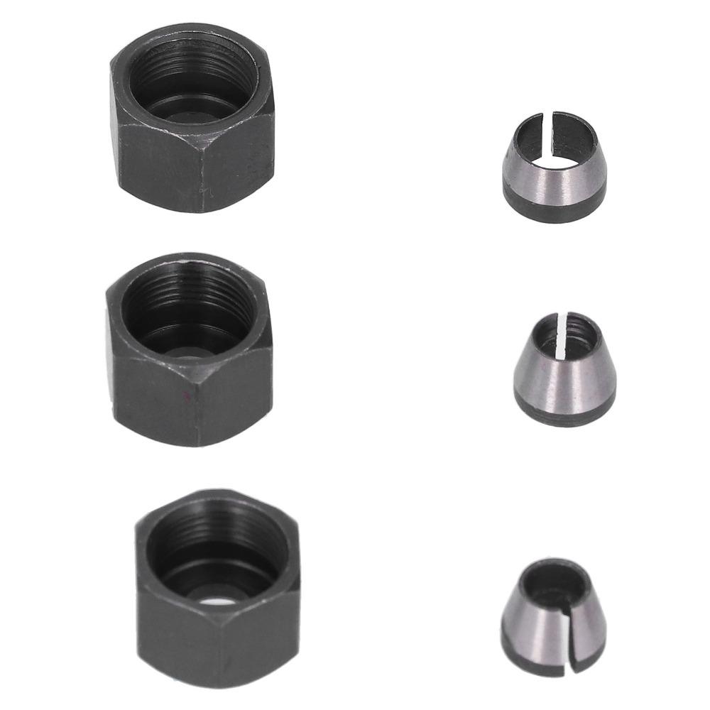 6 Pcs 6mm / 6.35mm / 8mm Router Collet Chuck Carbon Steel with Screw Nuts Chuck Adapter Electric Router Clamp