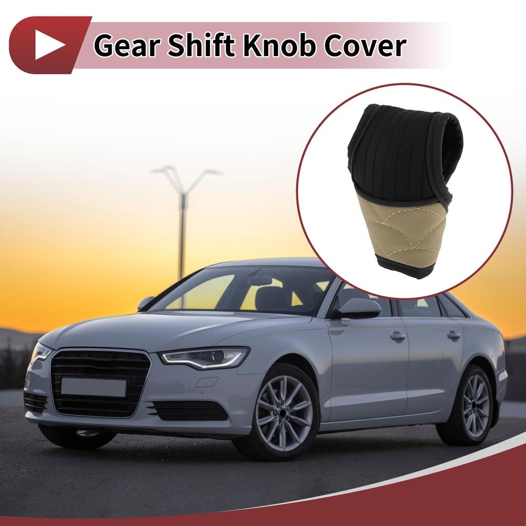 Partuto Gear Shift Knob Car PU Easy Installation Cover, Beige, 1pc, Use, Polyester, Anti-Slip, Dustproof, Waterproof, Protective,