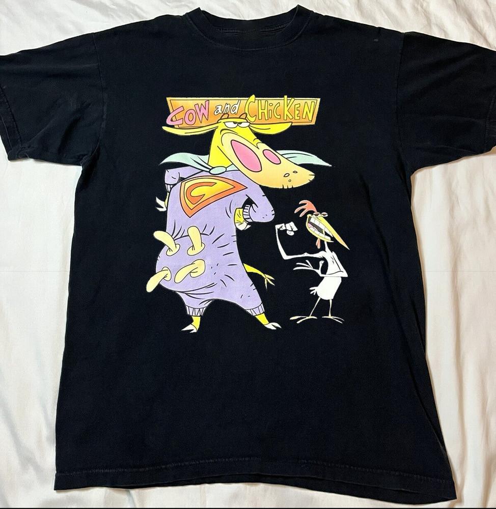 

Cow and Chicken Graphic Cartoon Unisex Tee Heavy Cotton Shirt Unisex T-Shirt S