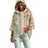 Women's Hooded Pullover Top with Three-Quarter Sleeves Floral Print Casual Fashion Top