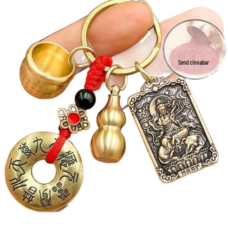Zodiac Guardian Brass Gourd & Rosary Keychain Pendant for Wealth and Blessings