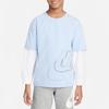Nike Kids Logo Patchwork Fake Two-Piece Round Neck Long Sleeve T-Shirt Kids Tops Light-Blue FN9194-479