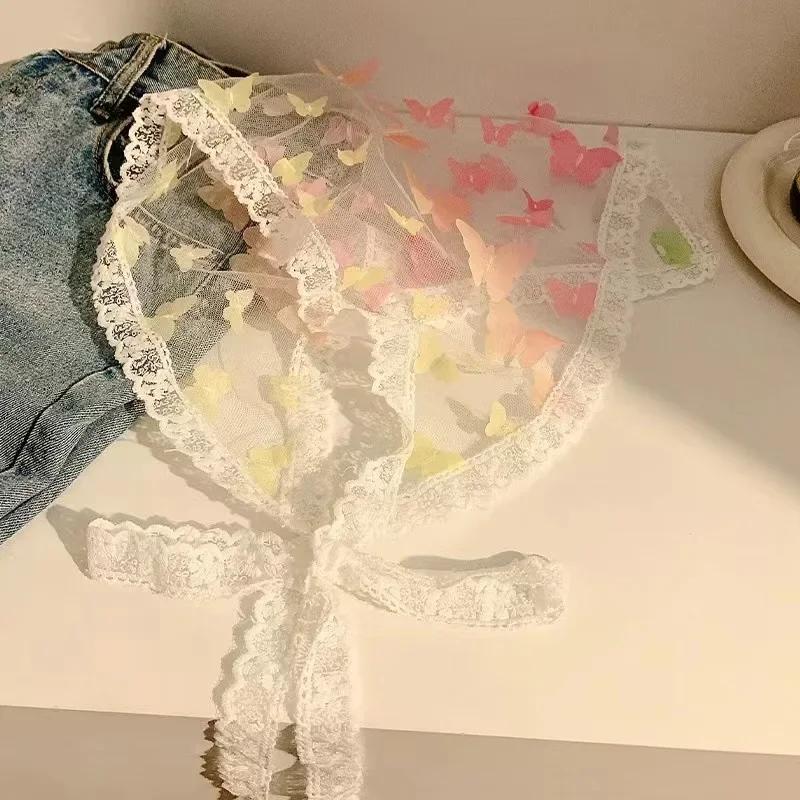 Retro Sweet Lace Bandana Headband Print Hair Scarf Bohemia Triangle Headscarf White Hair Bands for Womens Girl Fashion Kerchief