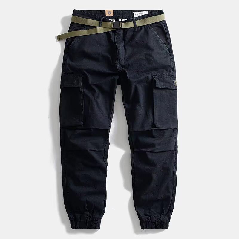 Men s Multi-pocket Overalls Summer New Loose Casual Pants Blue Outdoor Straight Work Pants 2XL