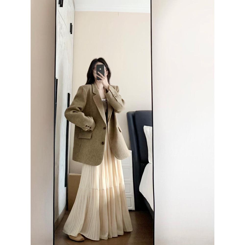 Женский хаки зауженный блейзер - Ранняя осень 2025 Корейский стиль M