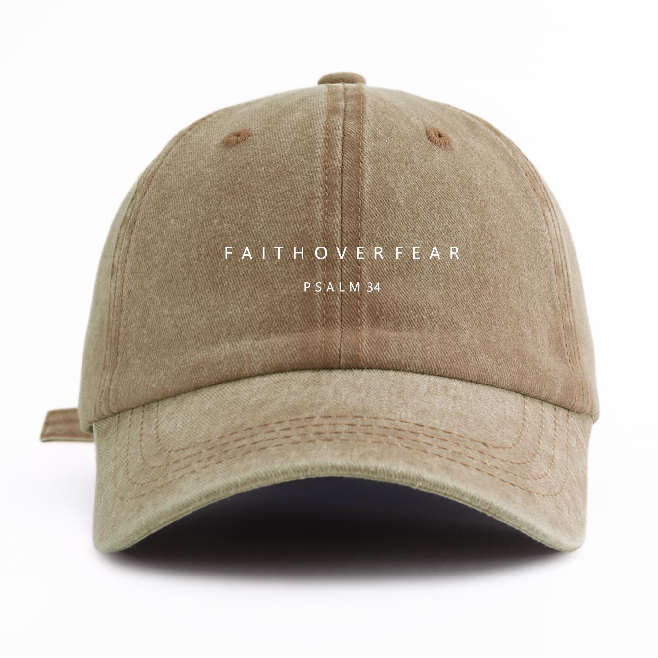 

1pc FAITHOVERFEAR Print Washed Baseball Cap for Adults,Minimalist Retro Style Casual Soft Adjustable Dad Hat, Perfect As Gift хаки