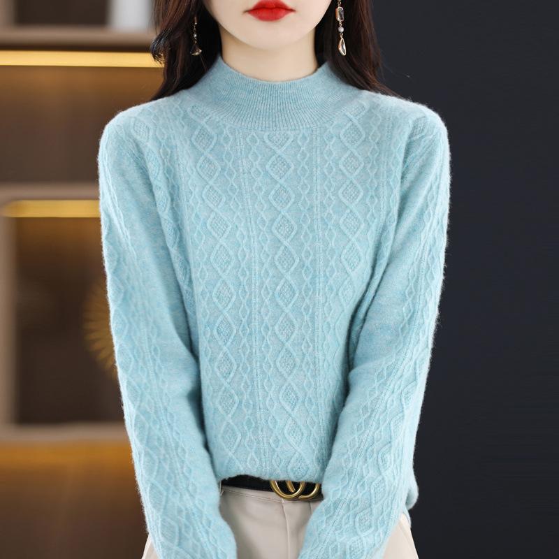 

Half Turtleneck Women s Cardigan Autumn and Winter New Three-dimensional Twisted Flower Wool Sweater Versatile Warm Bottom Sweater Sweater XXL