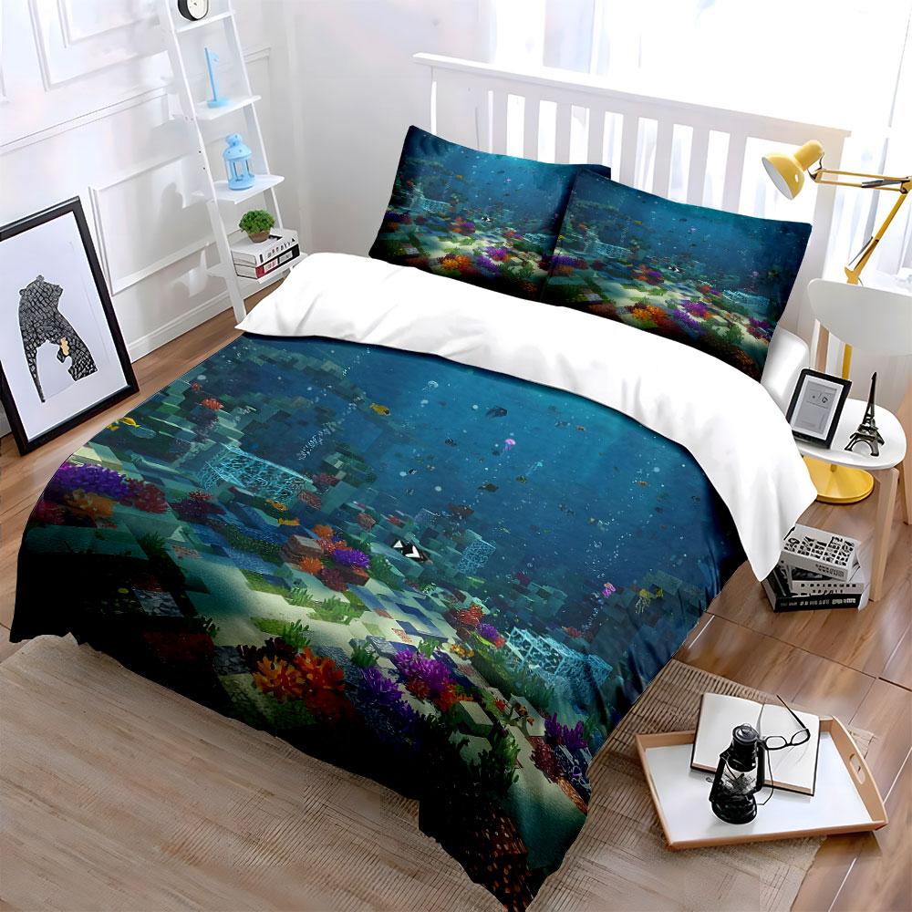 Underwater scene with coral. Bedding sets Duvet cover sets Duvet covers Pillowcases(1 * Duvet Cover 2 * Pillowcases without duvet insert)