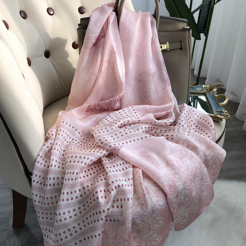 Silk Scarf Women'S Versatile Light Luxury Calla Lily Long Mulberry Silk Scarf Anti-Sun Shawl