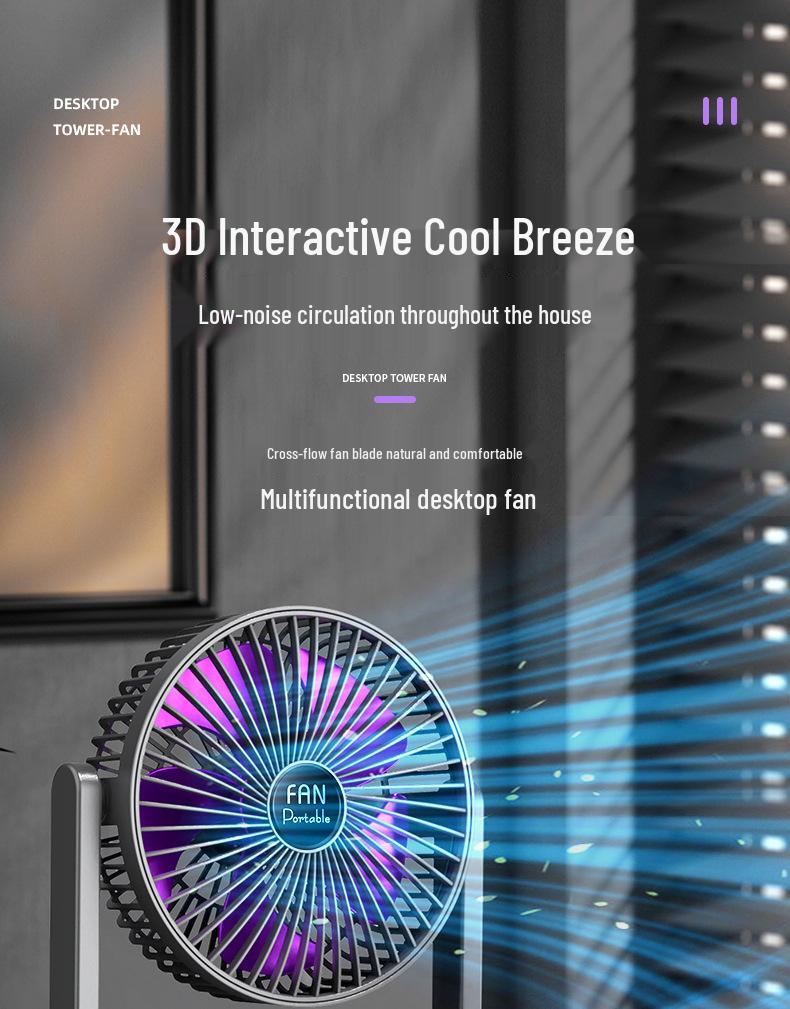 USB Rechargeable Dual-Head Silent Desktop Fan for Home and Office