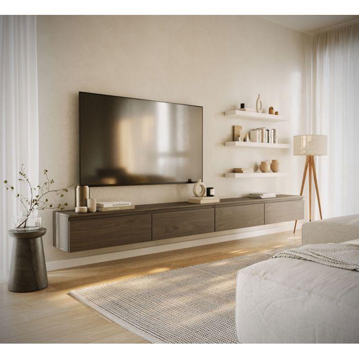 Wand-TV-Möbel mit 4 Klappen – BEMMI – 300 cm – Nussbaum-Holzoptik