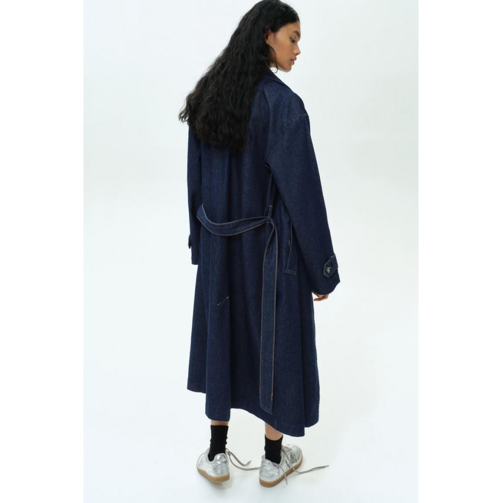 

Однобортный твиловый тренчкот HM темно-синего денима