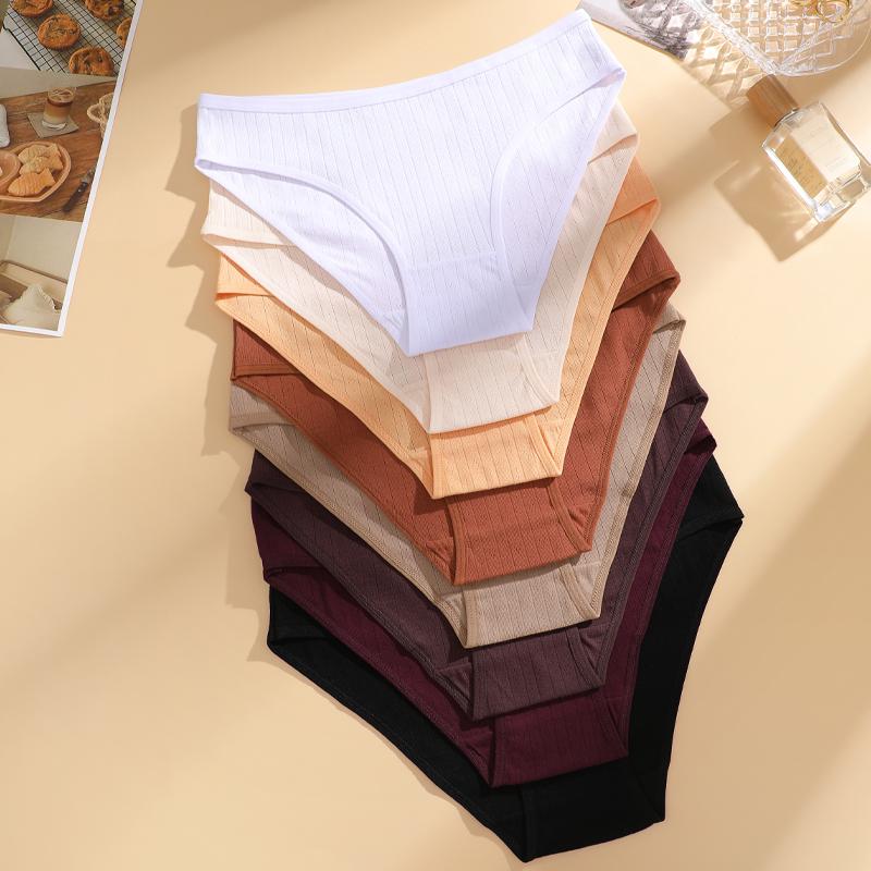 FINETOO 3PCS Women Seamless Cotton Panties Ribbed Low Rise Jacquard Underwear Elastic Comfortable Female Briefs Breathable Sexy Lingerie