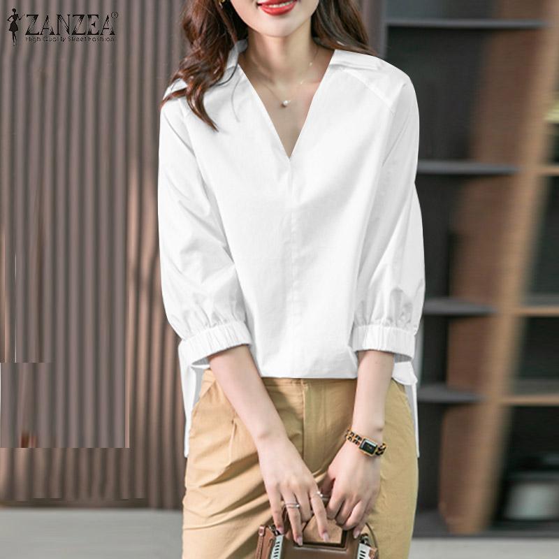 

ZANZEA Свободная повседневная женская блузка с v-образным вырезом и длинными рукавами