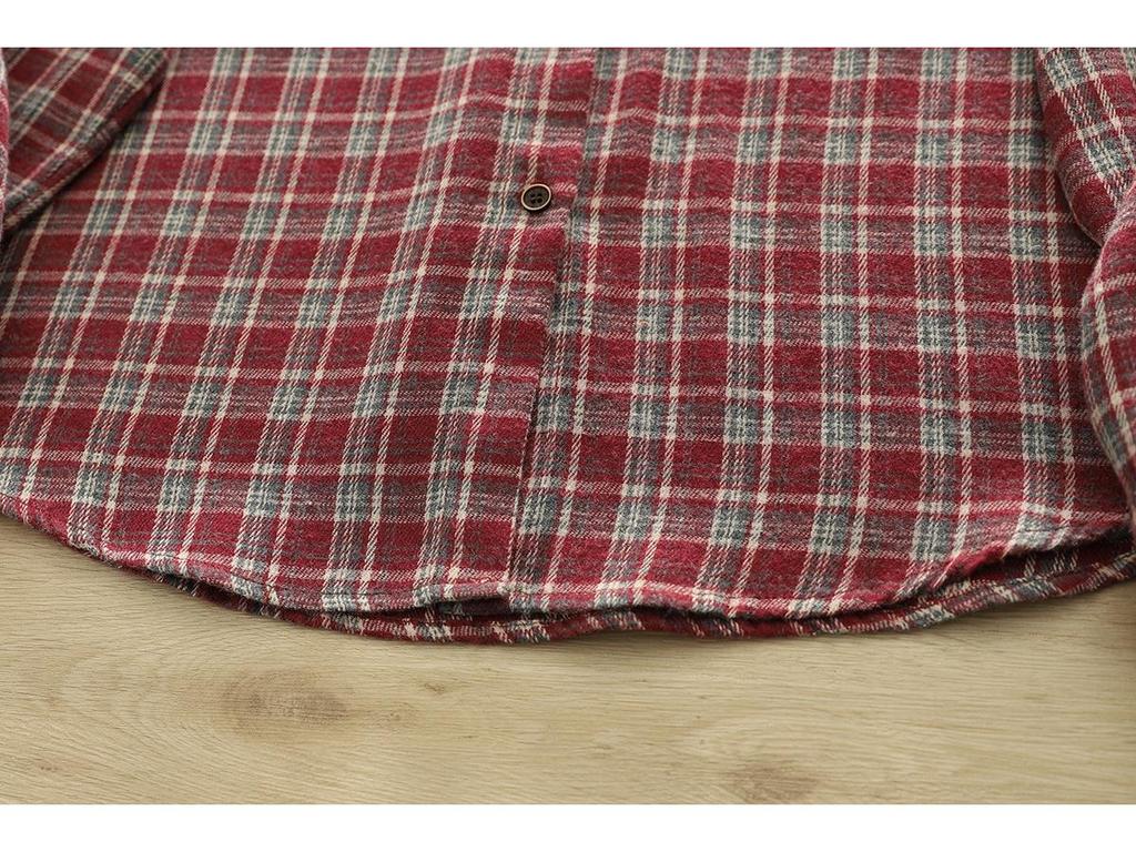 Literary Retro Plaid Brushed Cotton Long-Sleeve Women's Shirt - Spring 2026 Casual Collection