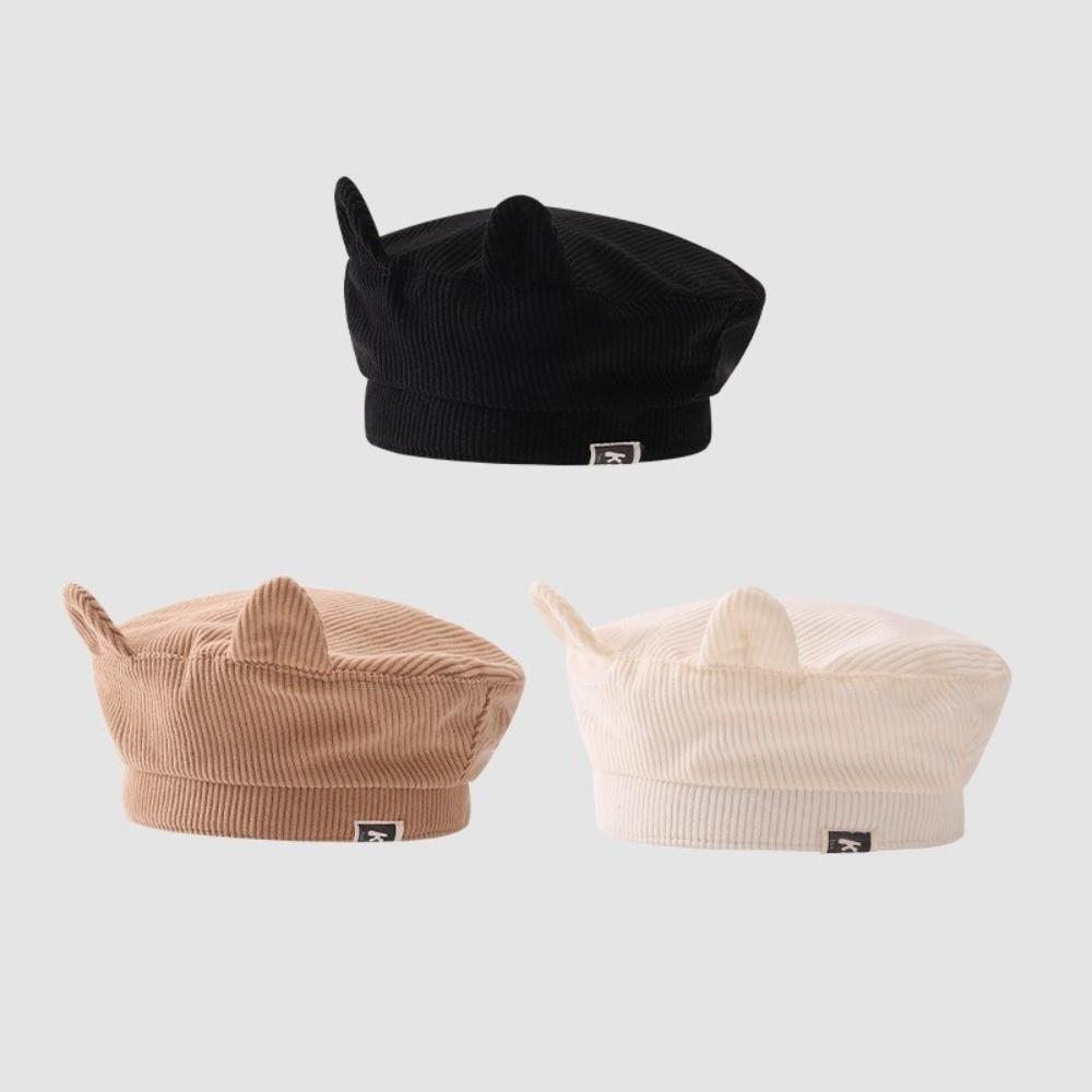 Cute Baby Corduroy Beret Korean Duck Tongue Cap Lovely Cat Ear Beret  Kids