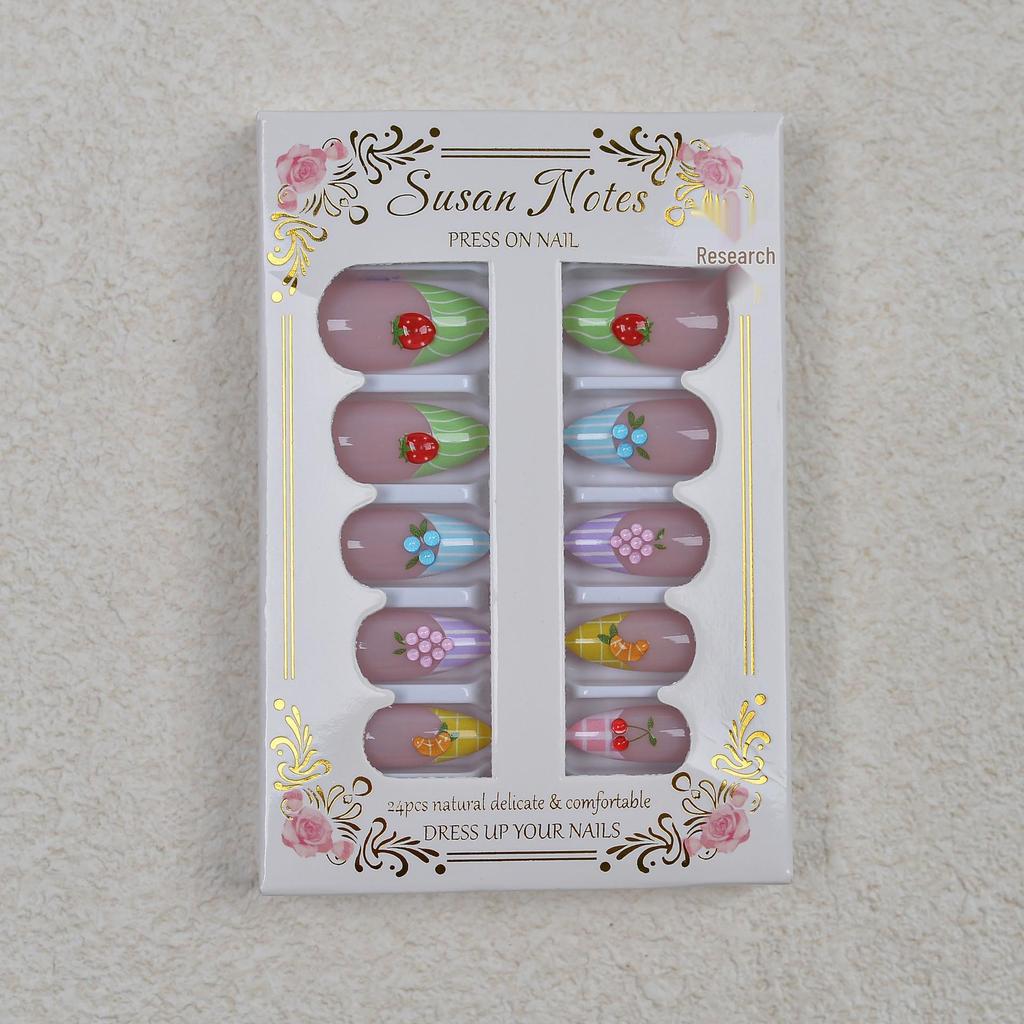 3D Summer Fruit Almond Fake Nails - Nude Color, Fresh European/American Style