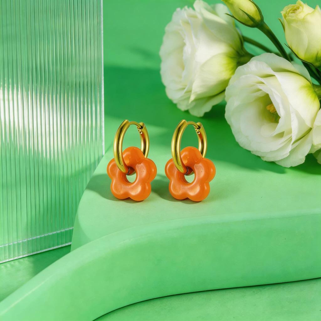 Colorful Small Flower Hoop Earring for Women Girls Stainless Steel Charms Circle Ear Buckle Huggie Earrings Trendy Jewelry Gift